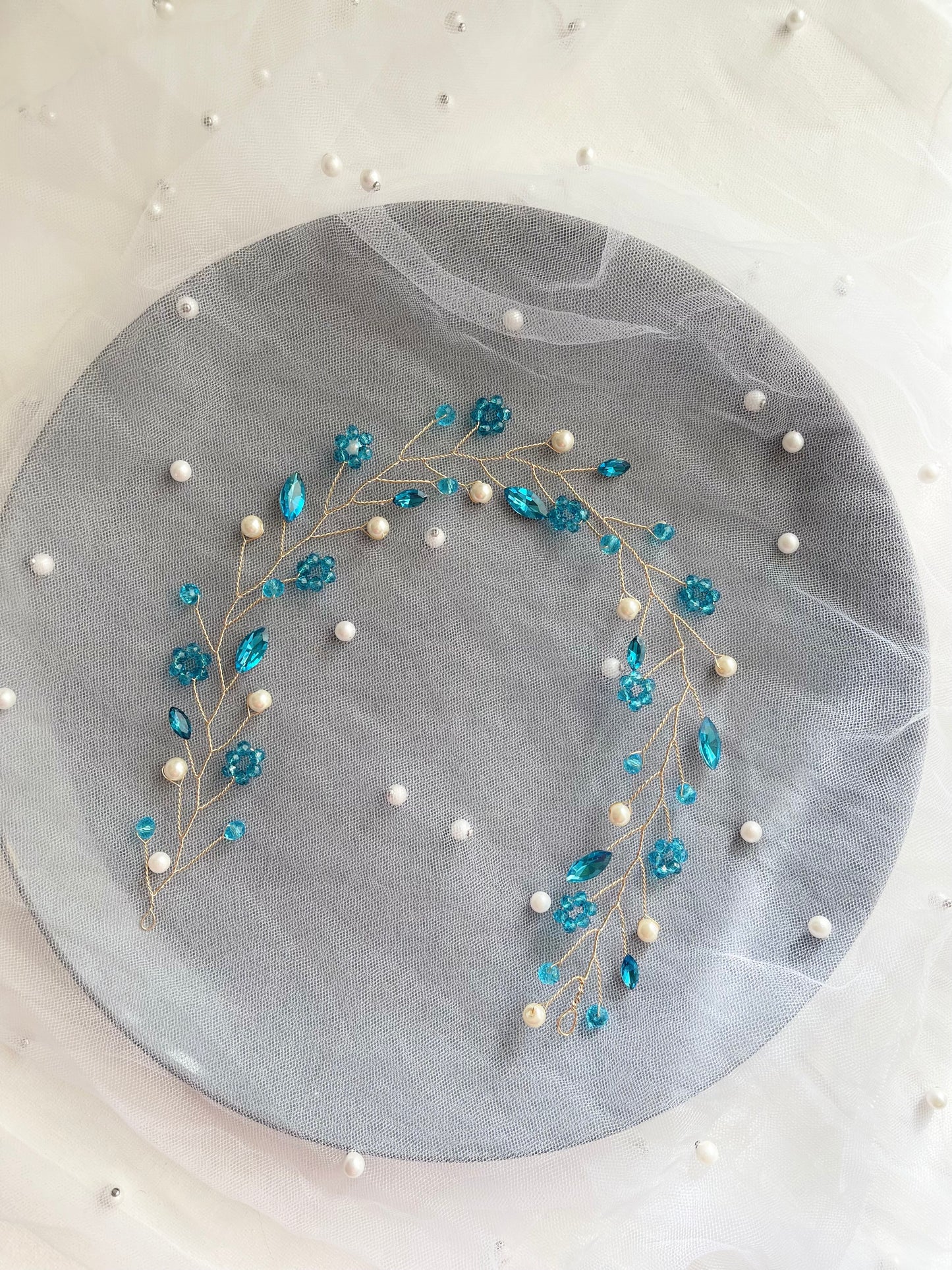 Bridal blue crystal headpiece