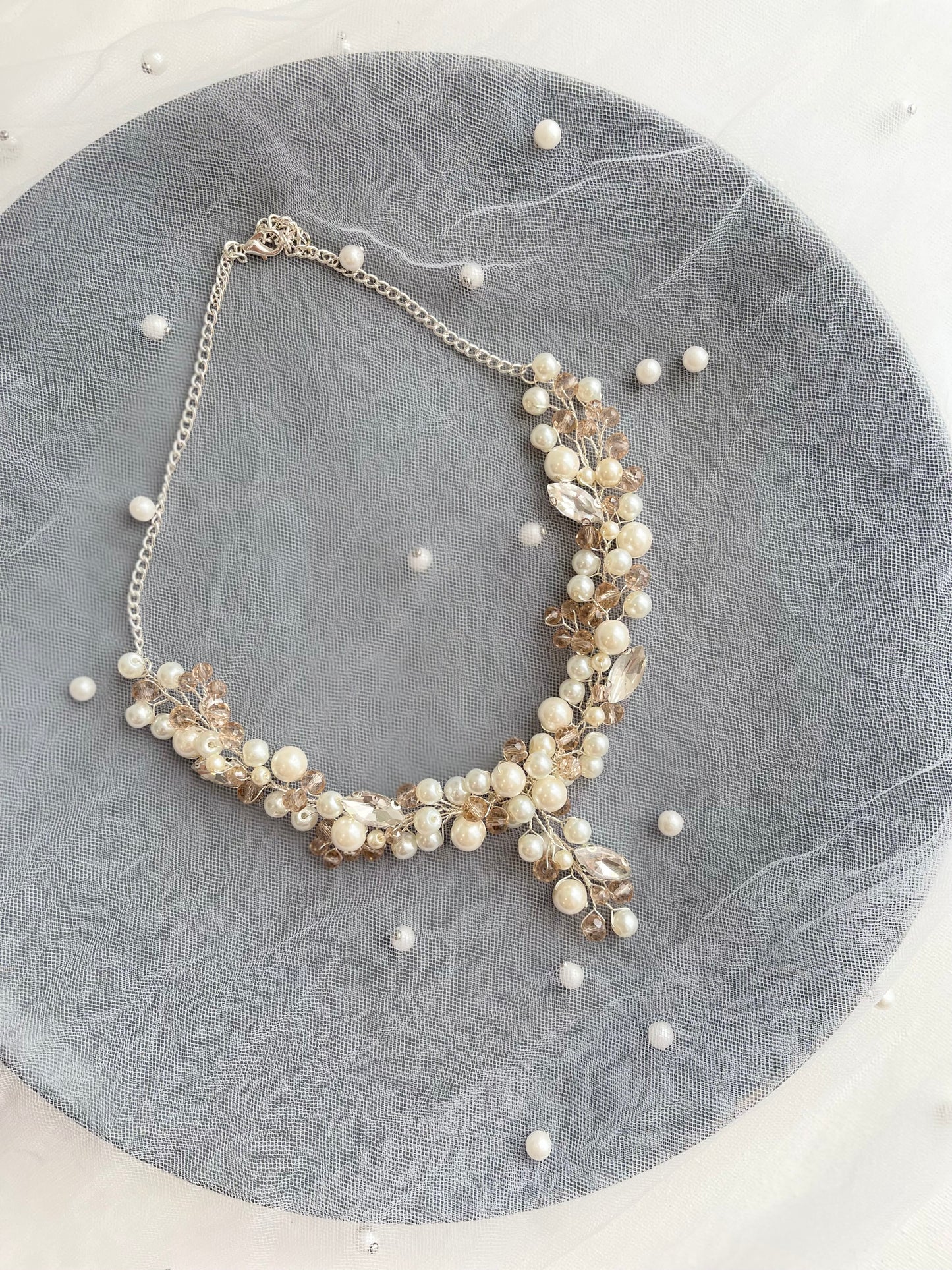 Wedding pearl & crystal necklace