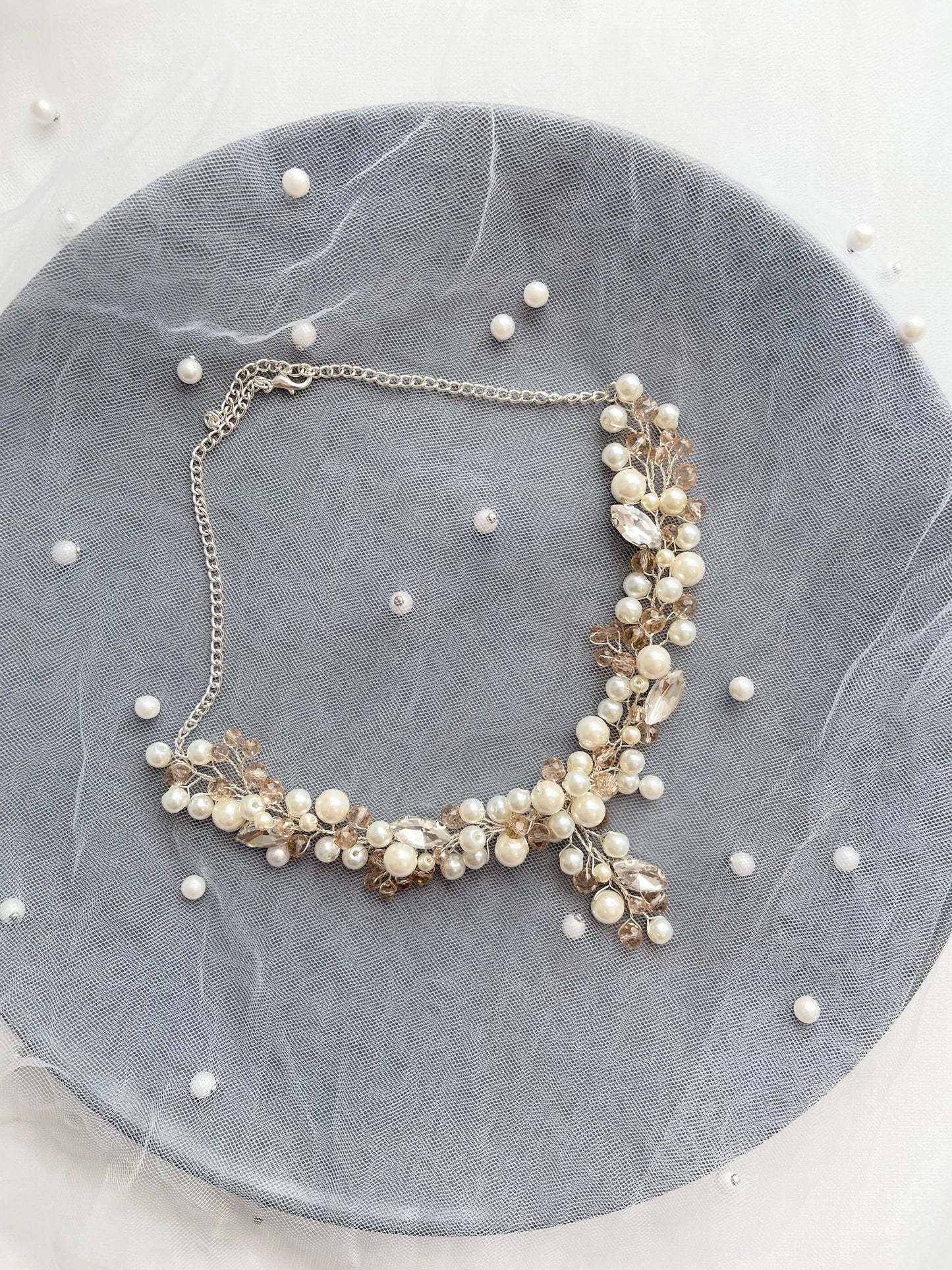 Wedding pearl & crystal necklace