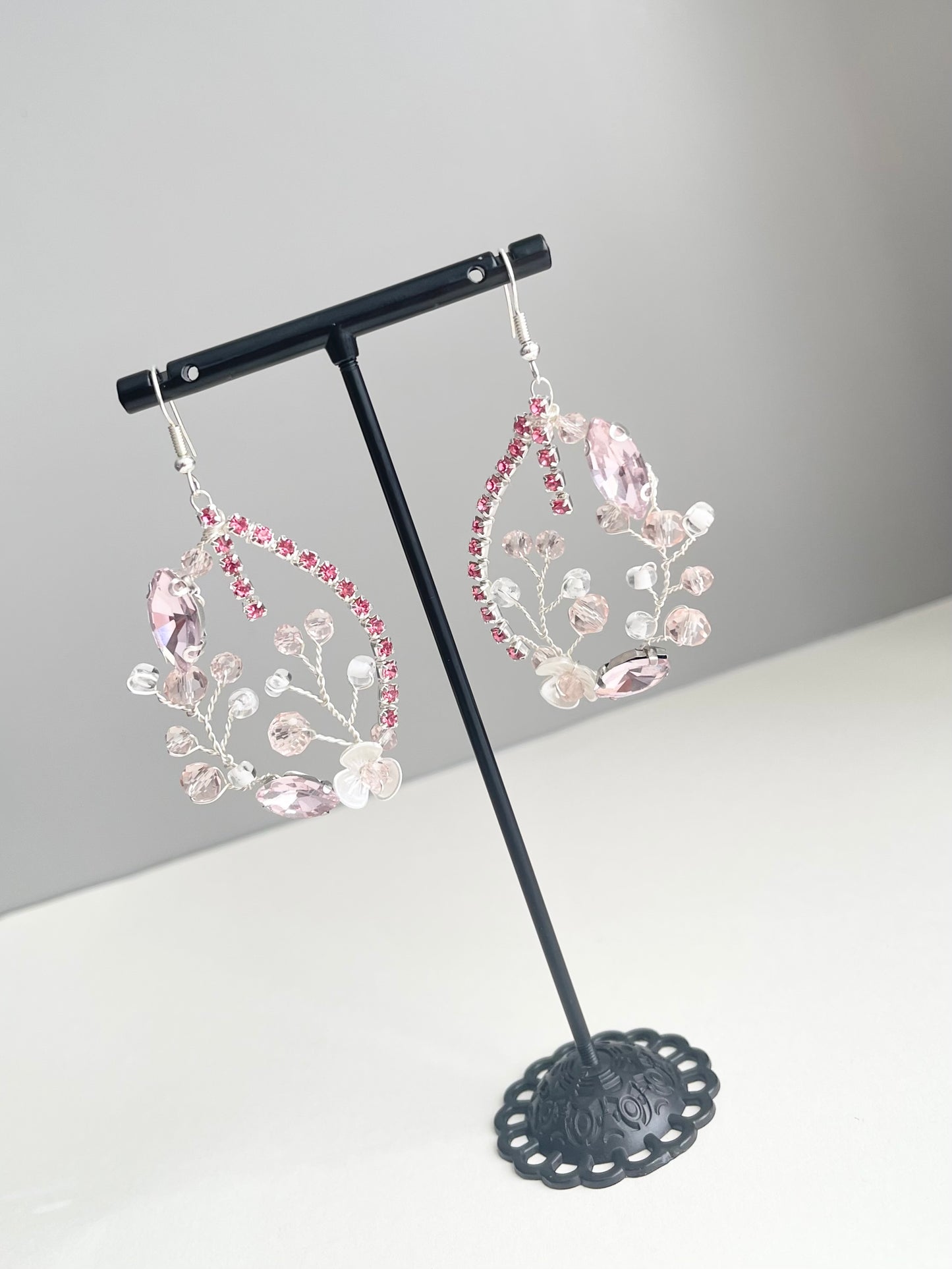 Pink bridal earring