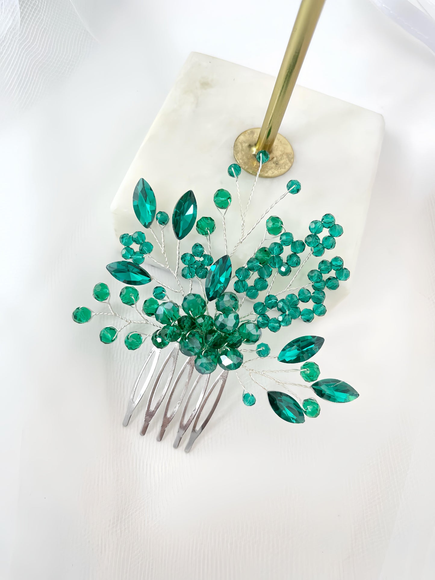 green crystal bridal comb